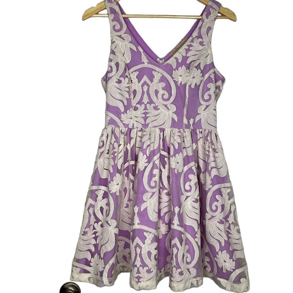 Anthropologie Champagne & Strawberry Dress Purple Lace A-line Women's Small - Picture 1 of 4